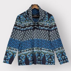 Susan Graver Weekend Blue Paisley Cowl Neck Pullover Top with Pockets A282112 M